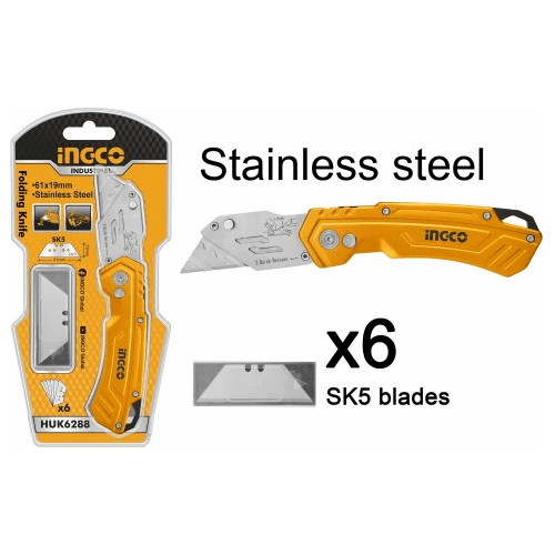 Ingco HUK6288 Folding Cutter Knife (+6 Blades) - KHM Megatools Corp. Ingco HUK6288 Folding Cutter Knife (+6 Blades) - KHM Megatools Corp.